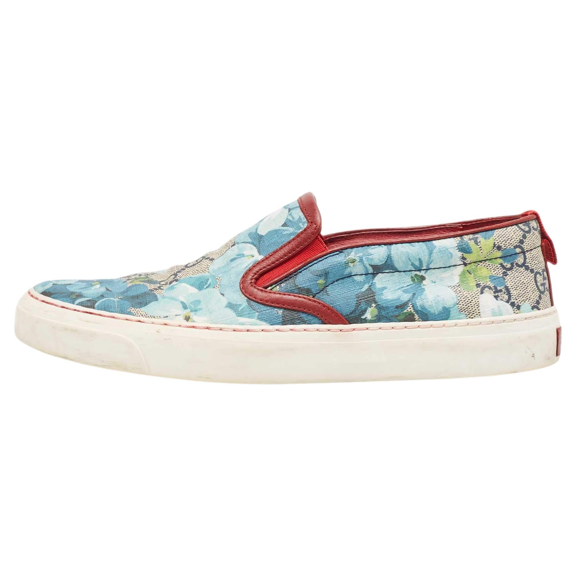 Gucci Multicolor GG Supreme Blooms Printed Canvas Slip On Sneakers Size 37.5 For Sale