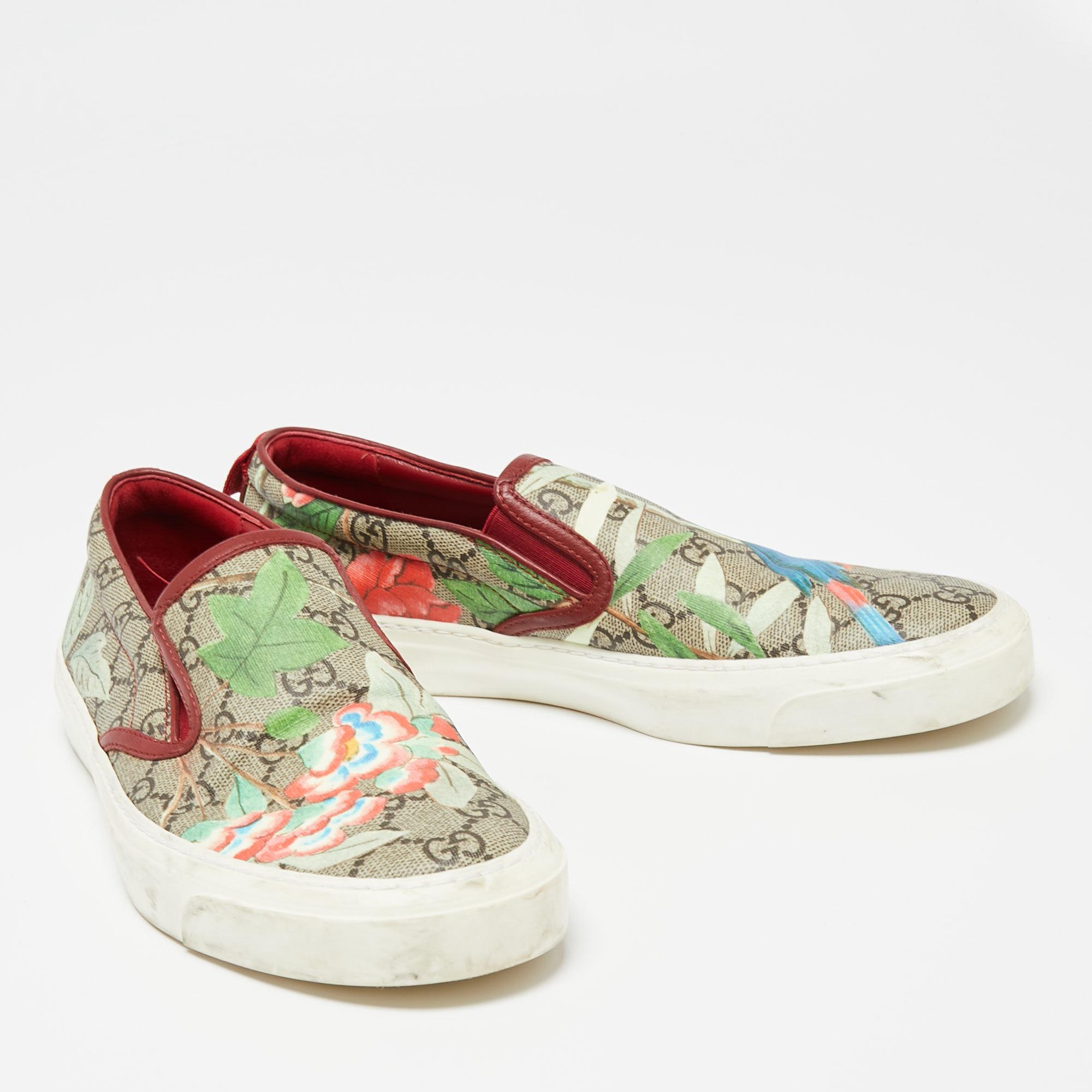 Beige Gucci Multicolor GG Supreme Blooms Printed Canvas Slip On Sneakers Size 40