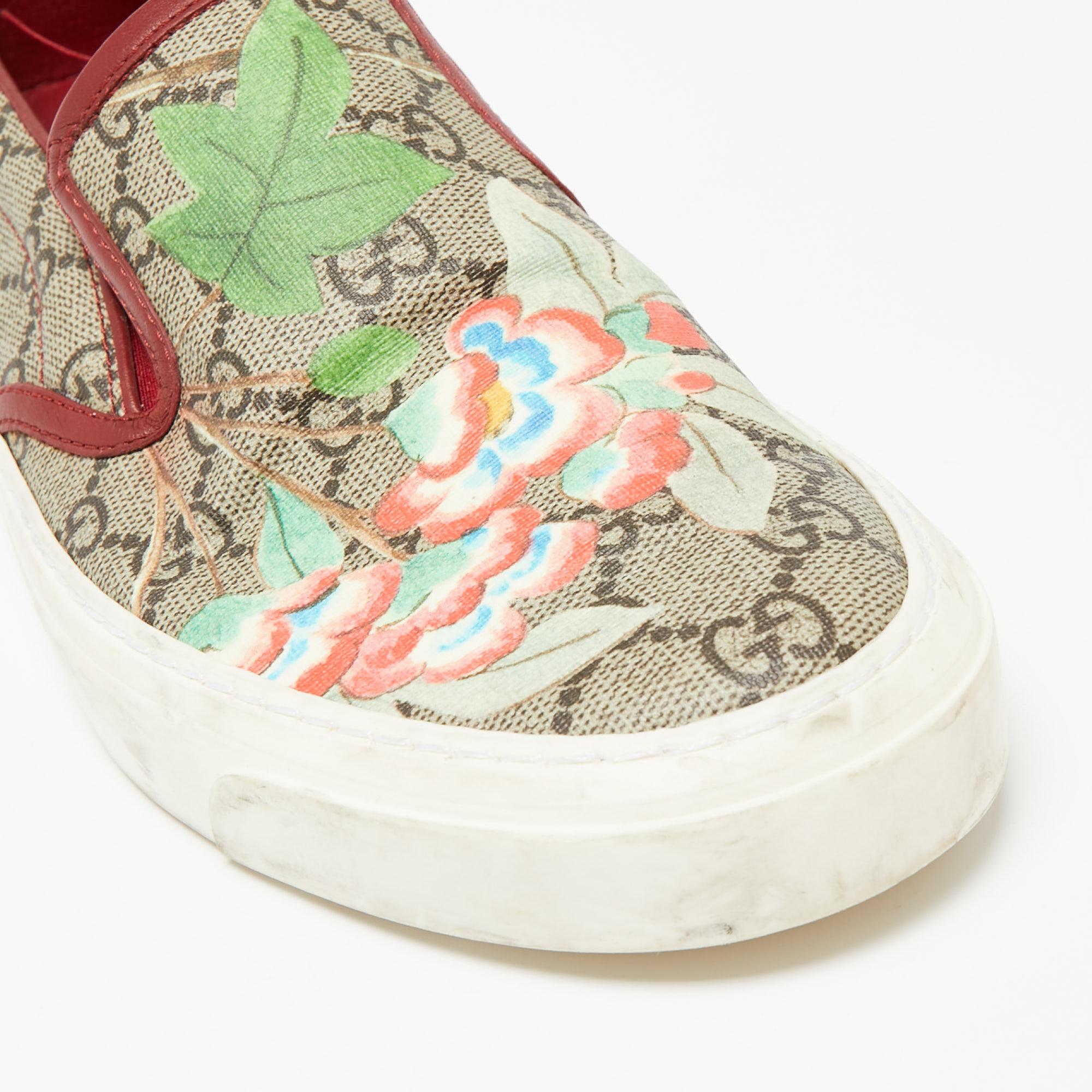 Gucci Multicolor GG Supreme Blooms Printed Canvas Slip On Sneakers Size 40 1