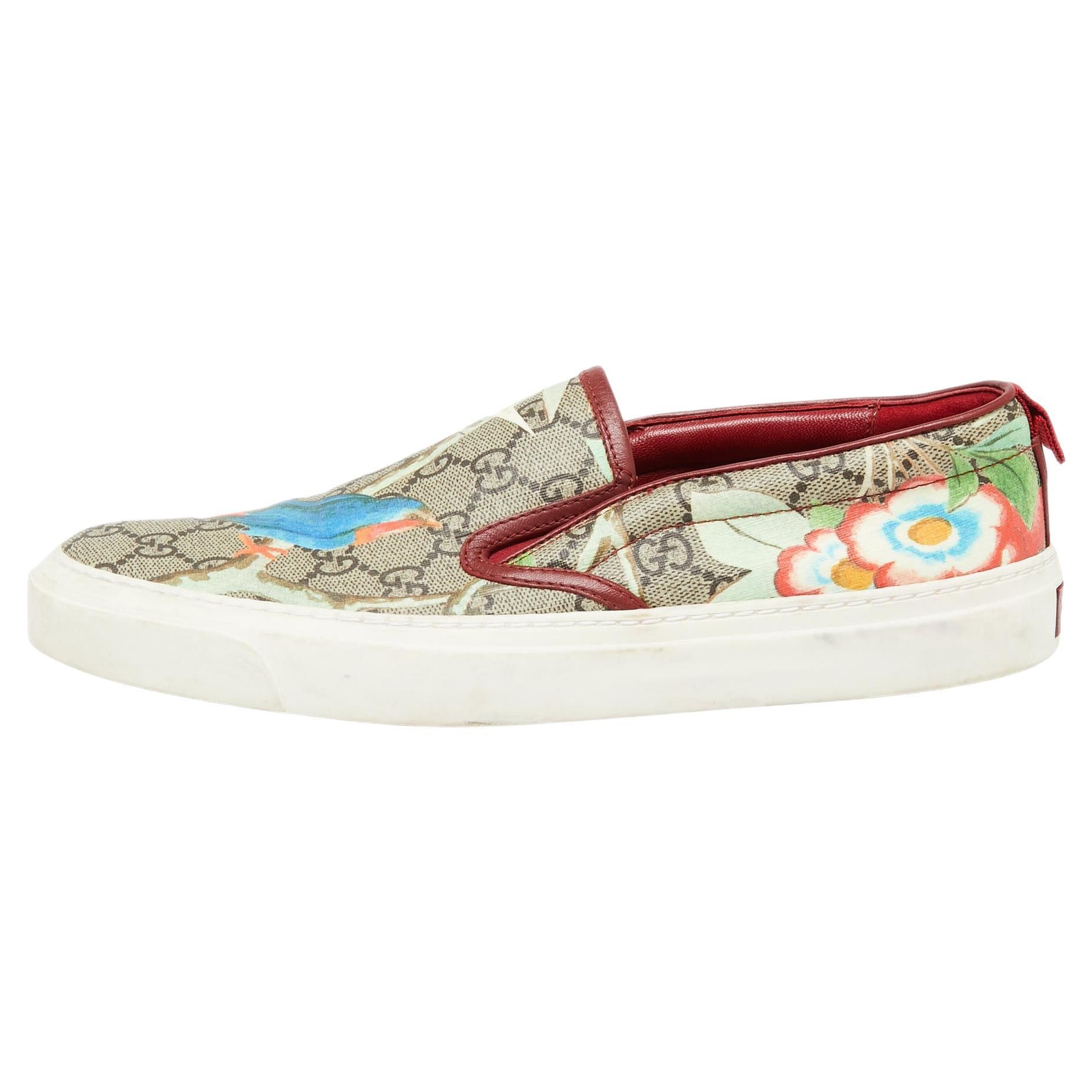 Gucci Multicolor GG Supreme Blooms Printed Canvas Slip On Sneakers Size 40