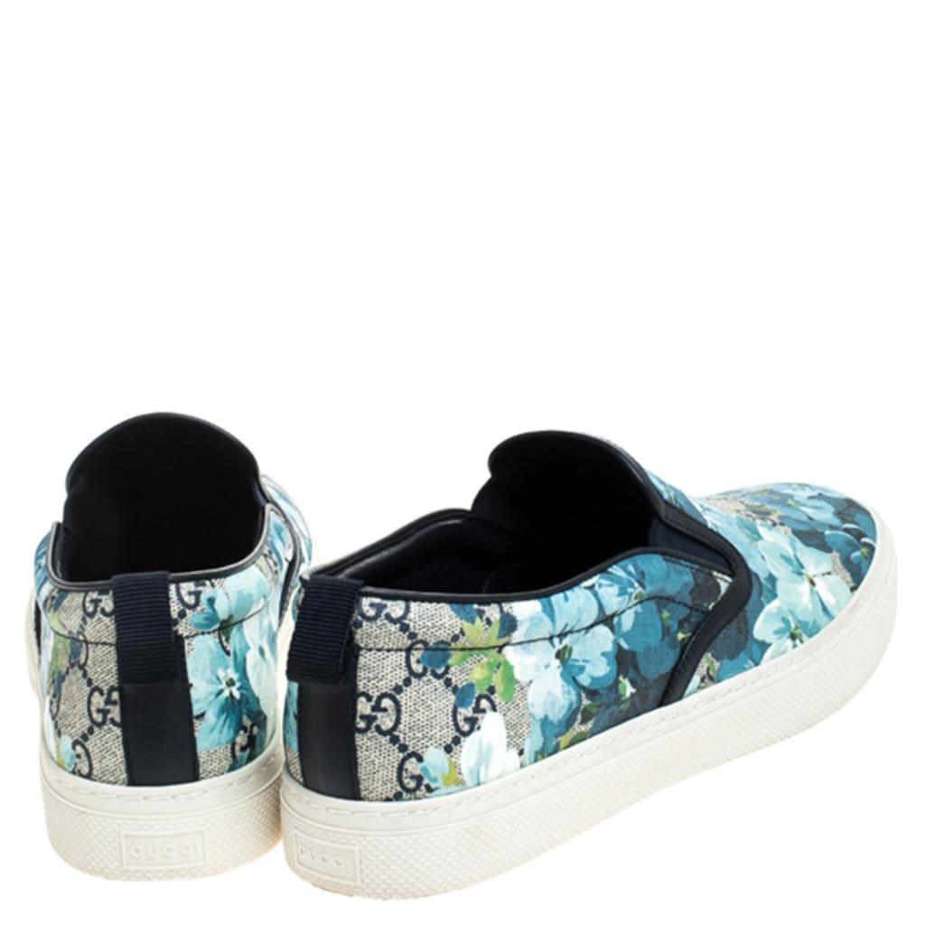 Gray Gucci Multicolor GG Supreme Blooms Printed Canvas Slip On Sneakers Size 42
