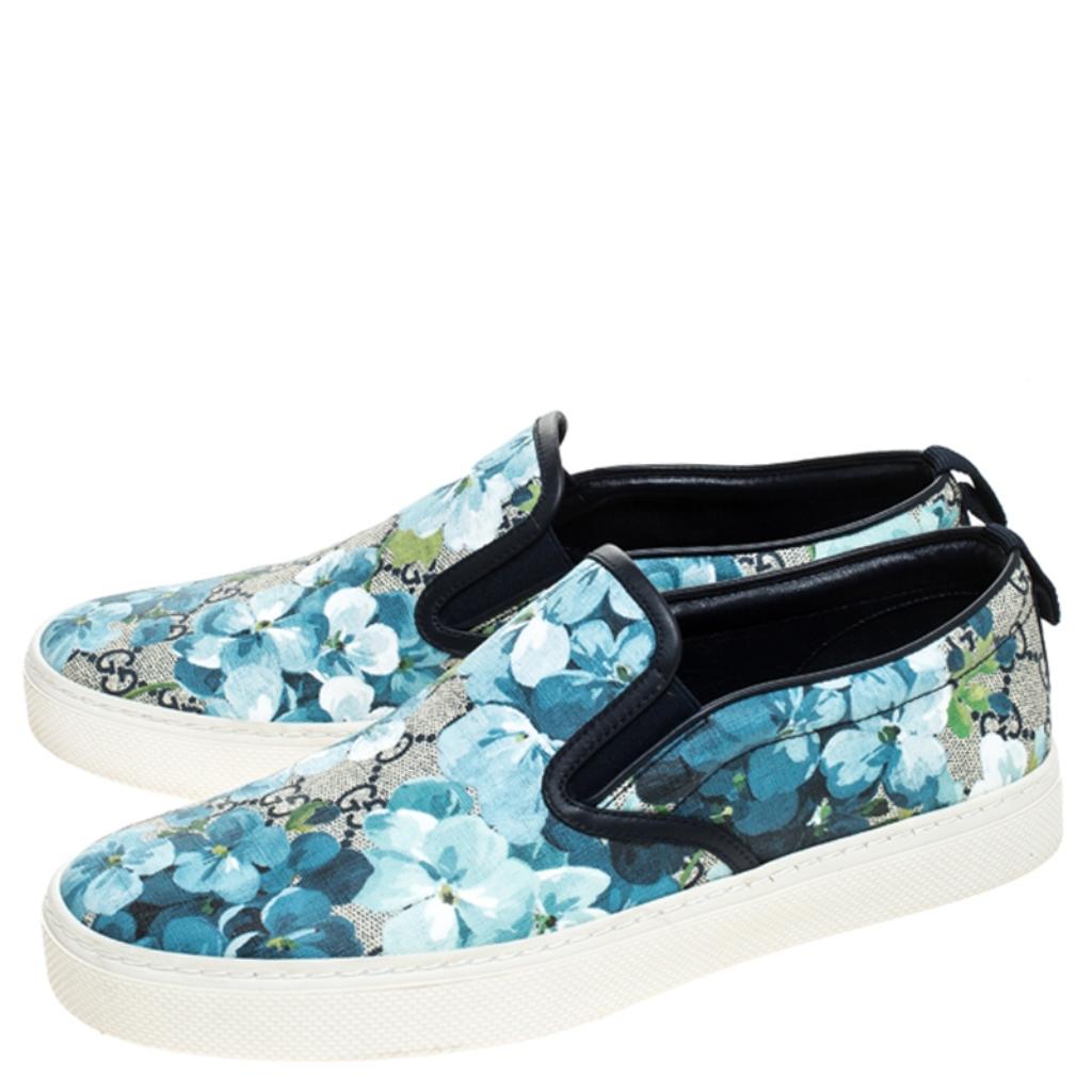 Gucci Multicolor GG Supreme Blooms Printed Canvas Slip On Sneakers Size 42 1