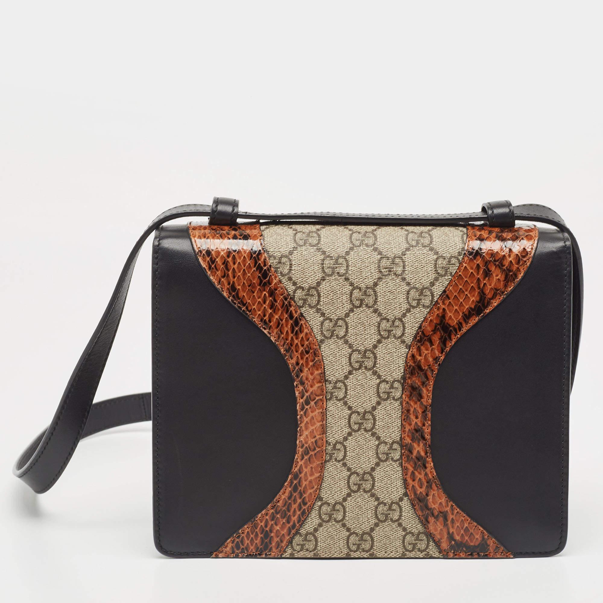 Gucci Multicolor GG Supreme Canvas and Elaphe Medium Osiride Shoulder Bag For Sale 10