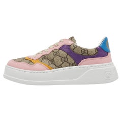 Gucci Multicolor GG Supreme Canvas and Leather Colorblock Low Top Sneakers Size 