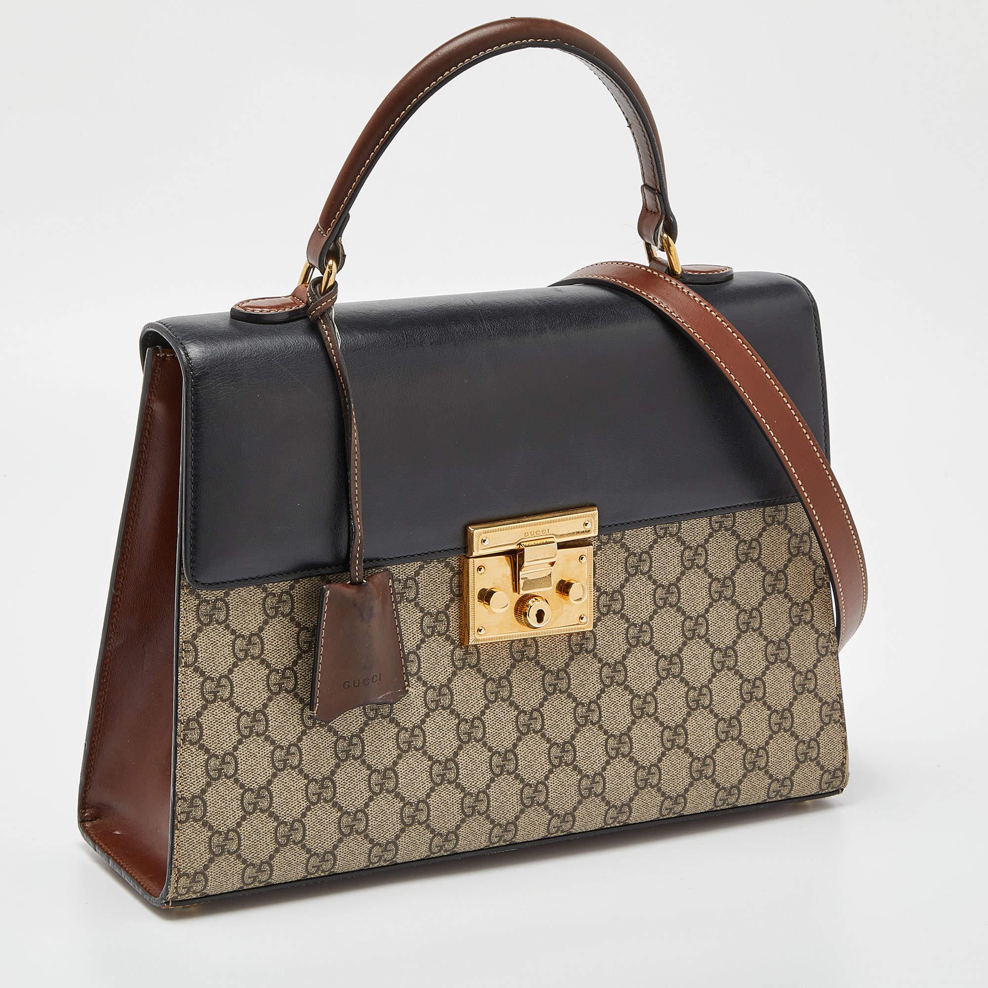 Gucci Multicolor GG Supreme Canvas and Leather Medium Padlock Top Handle Bag In Good Condition In Dubai, Al Qouz 2