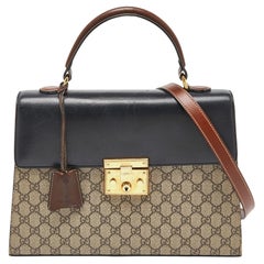 Gucci Multicolor GG Supreme Canvas und Leder Medium Padlock Top Handle Bag
