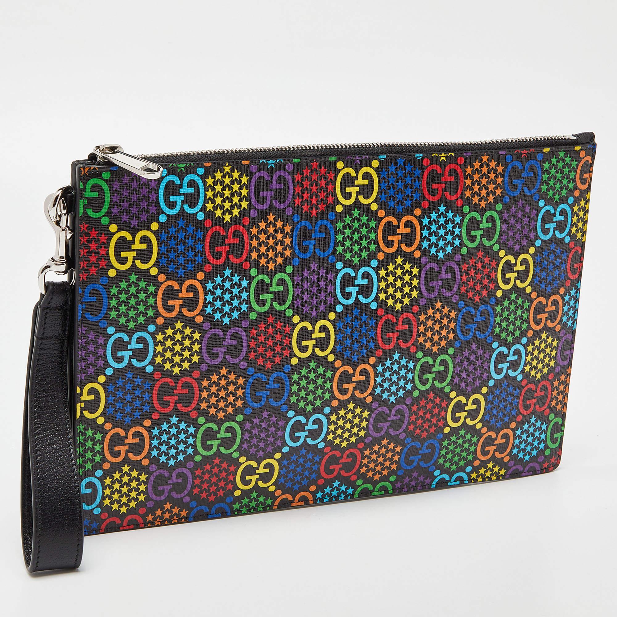 Women's Gucci Multicolor GG Supreme Canvas and Leather Psychedelic Wristlet Clutch