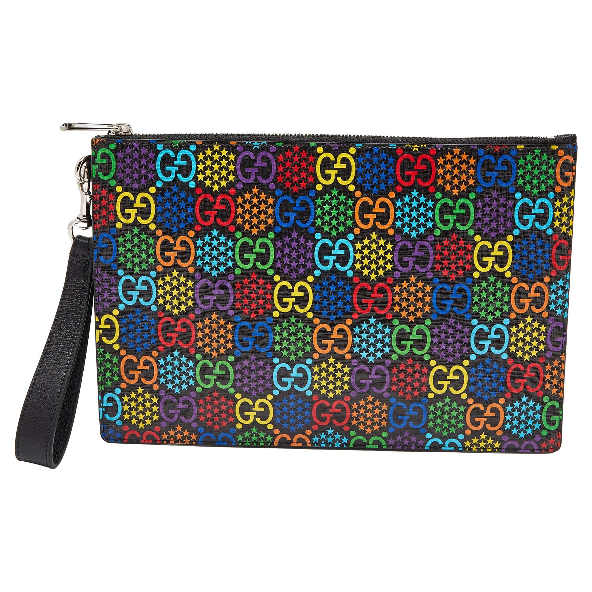 Gucci Multicolor GG Supreme Canvas and Leather Psychedelic Wristlet Clutch