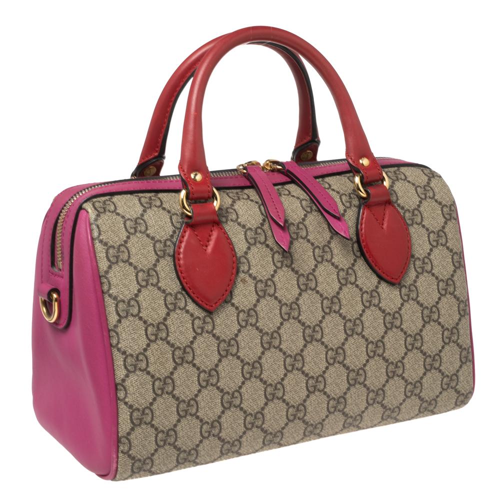 Gucci Multicolor GG Supreme Canvas And Leather Small Boston Bag 3
