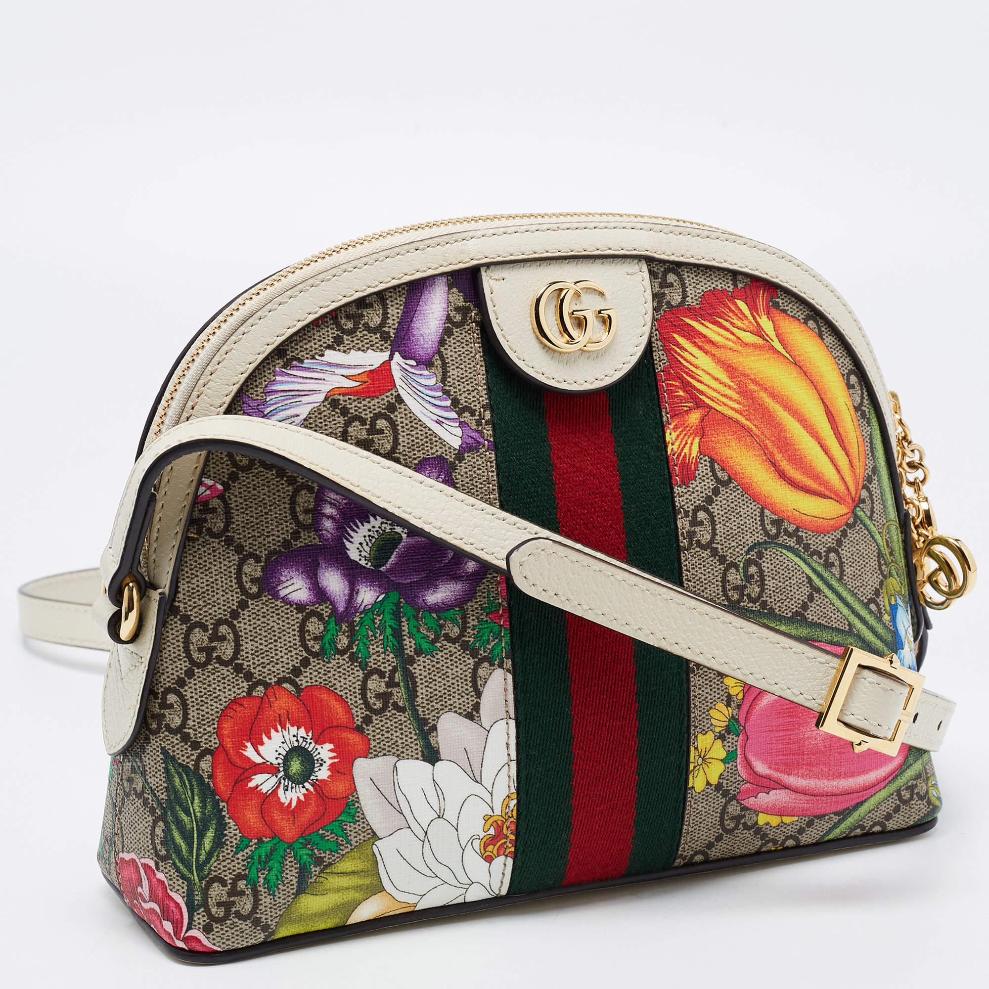 Gucci Multicolor GG Supreme Canvas and Leather Small Floral Ophidia Shoulder Bag In Good Condition In Dubai, Al Qouz 2