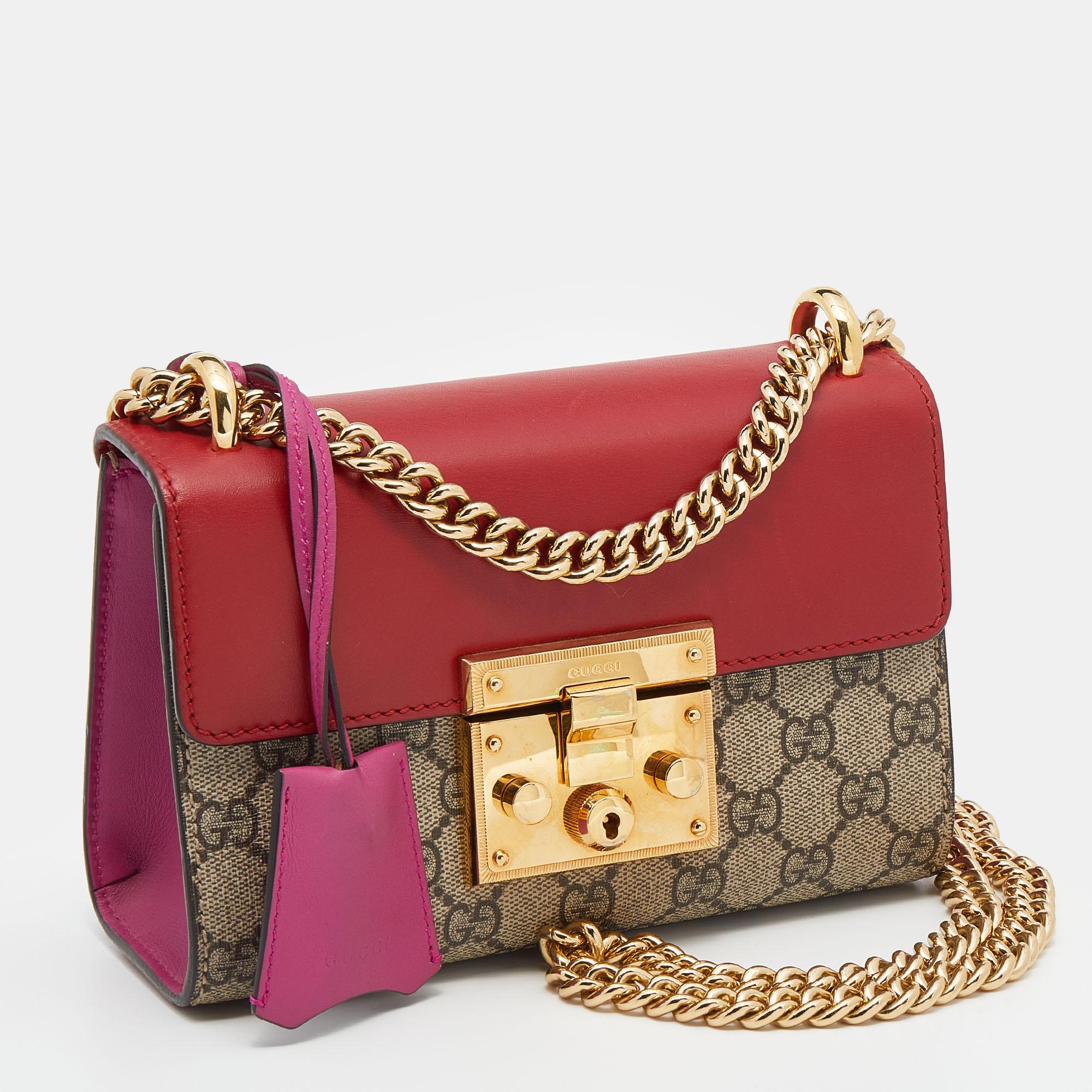 Gucci Multicolor GG Supreme Canvas and Leather Small Padlock Shoulder Bag In Good Condition In Dubai, Al Qouz 2