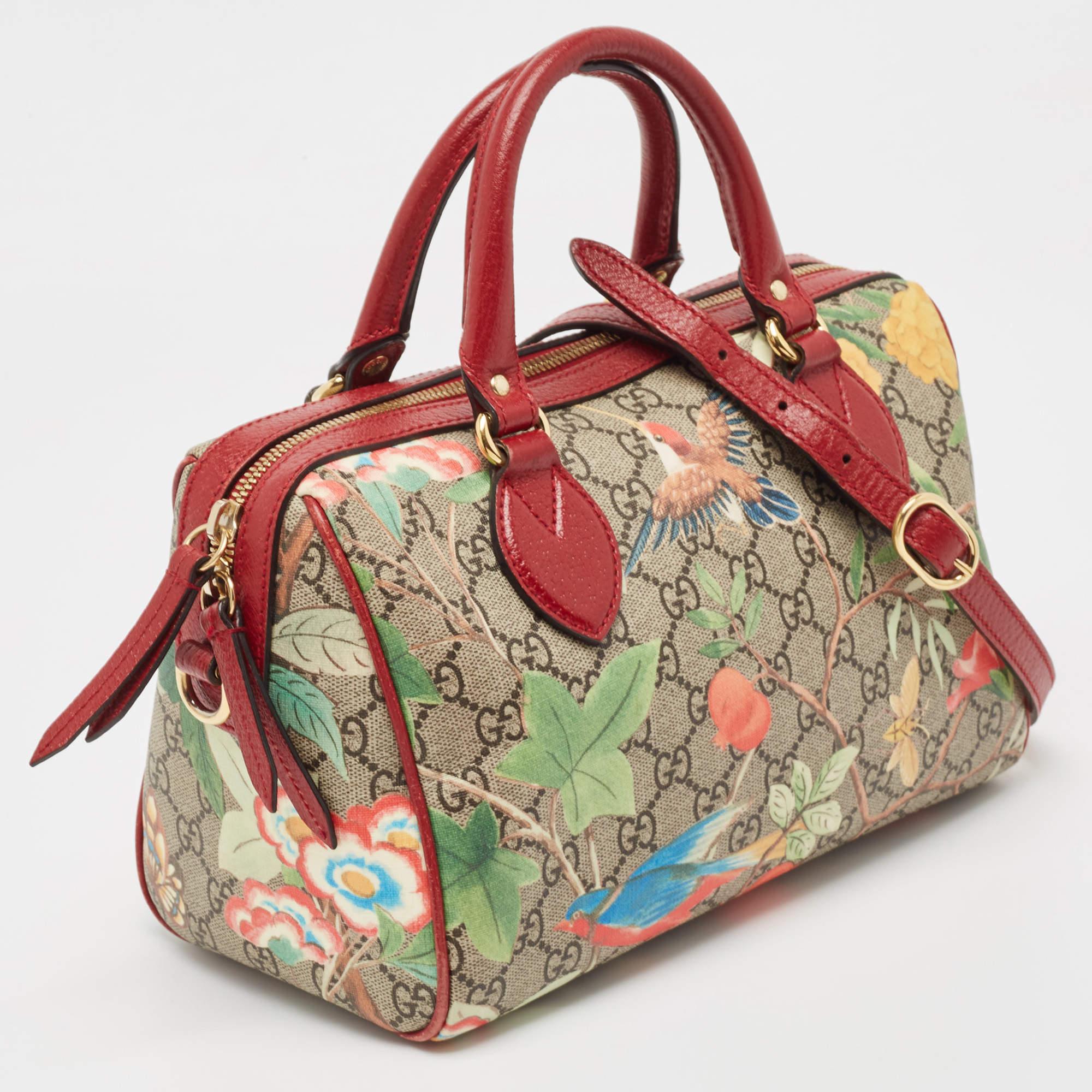 Women's Gucci Multicolor GG Supreme Canvas and Leather Small Tian Boston Bag