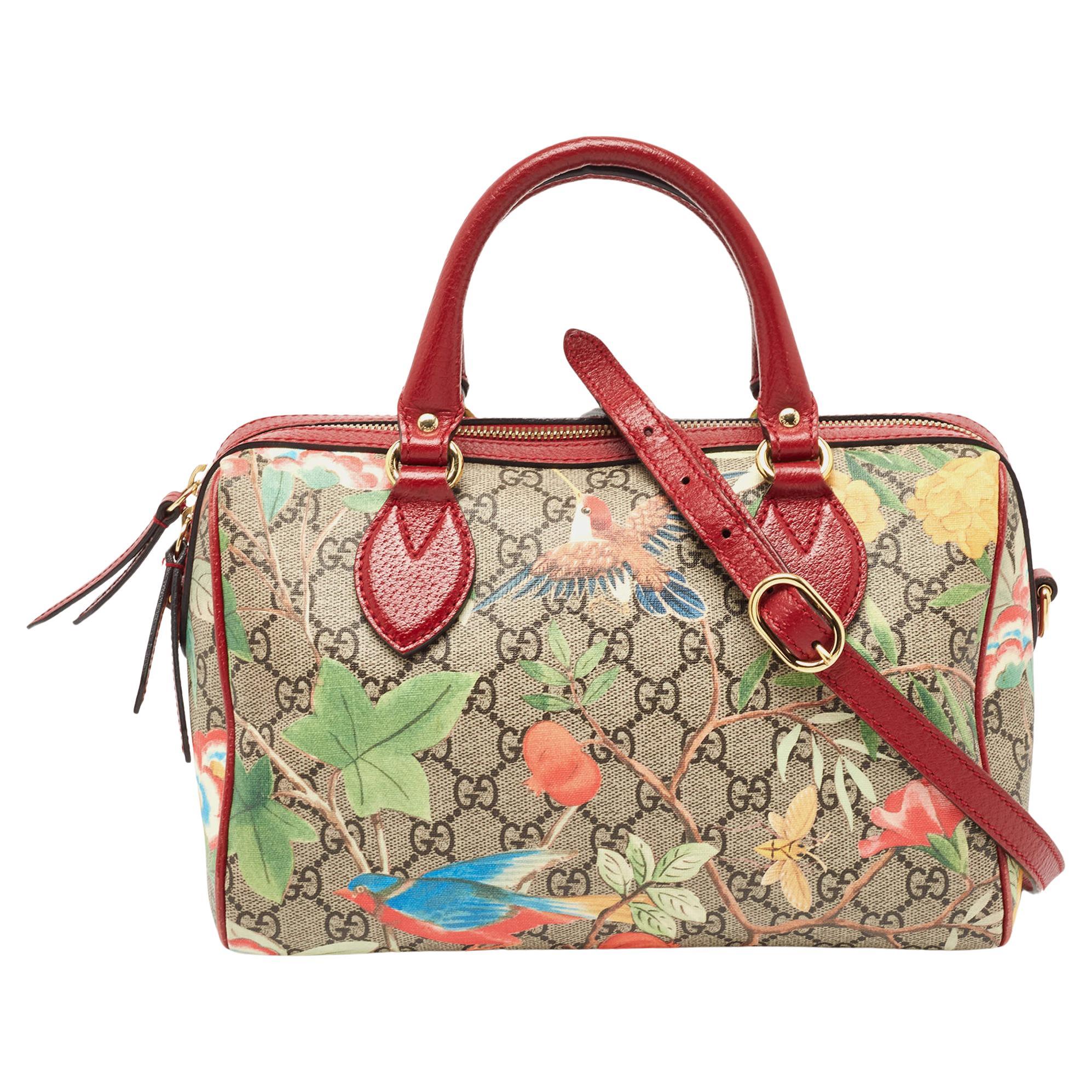 Gucci Multicolor GG Supreme Canvas and Leather Small Tian Boston Bag