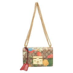 Gucci Multicolore GG Supreme Canvas and Leather Small Tian Padlock Shoulder Bag