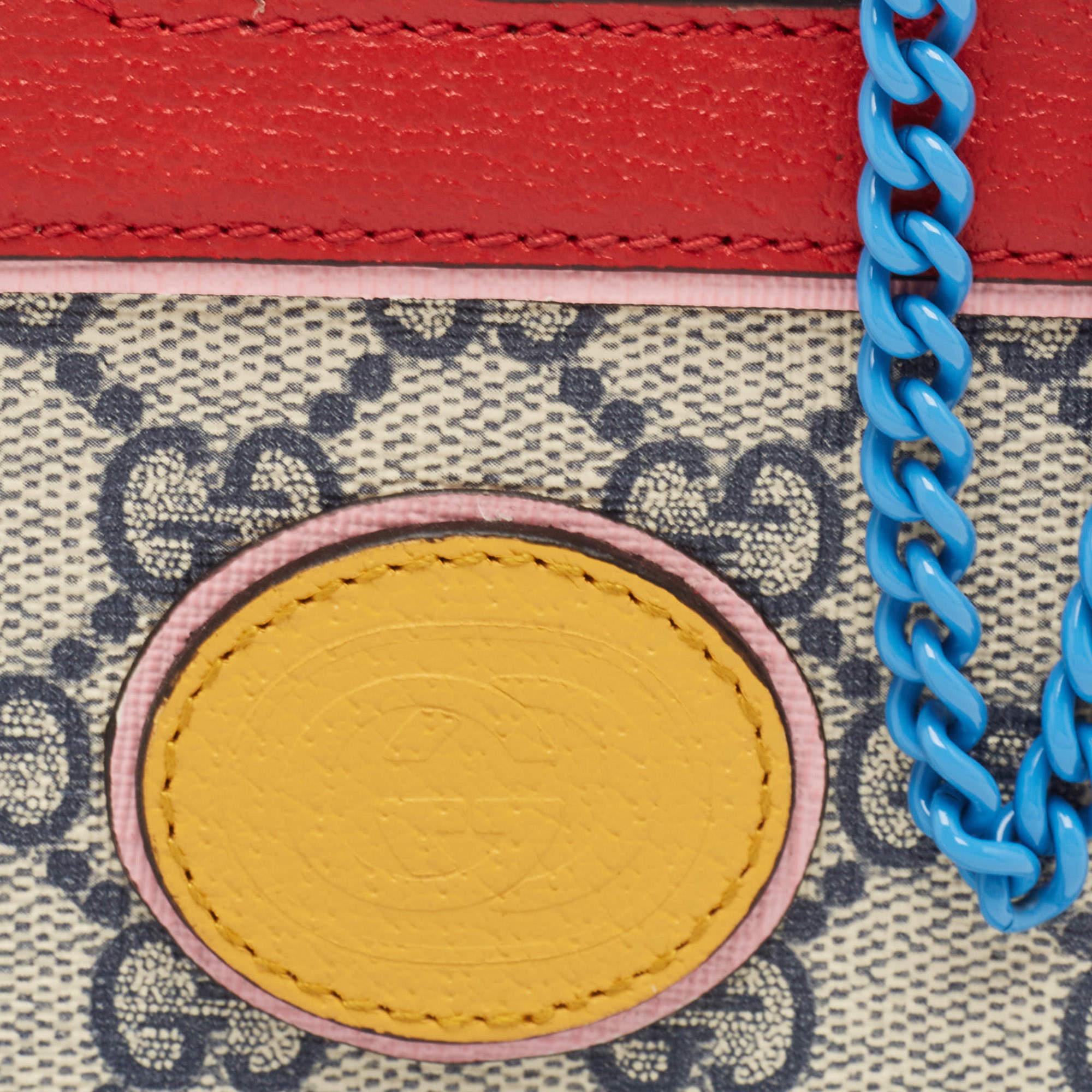 Gucci Multicolor GG Supreme Canvas und Leder Brieftasche auf Kette im Angebot 8