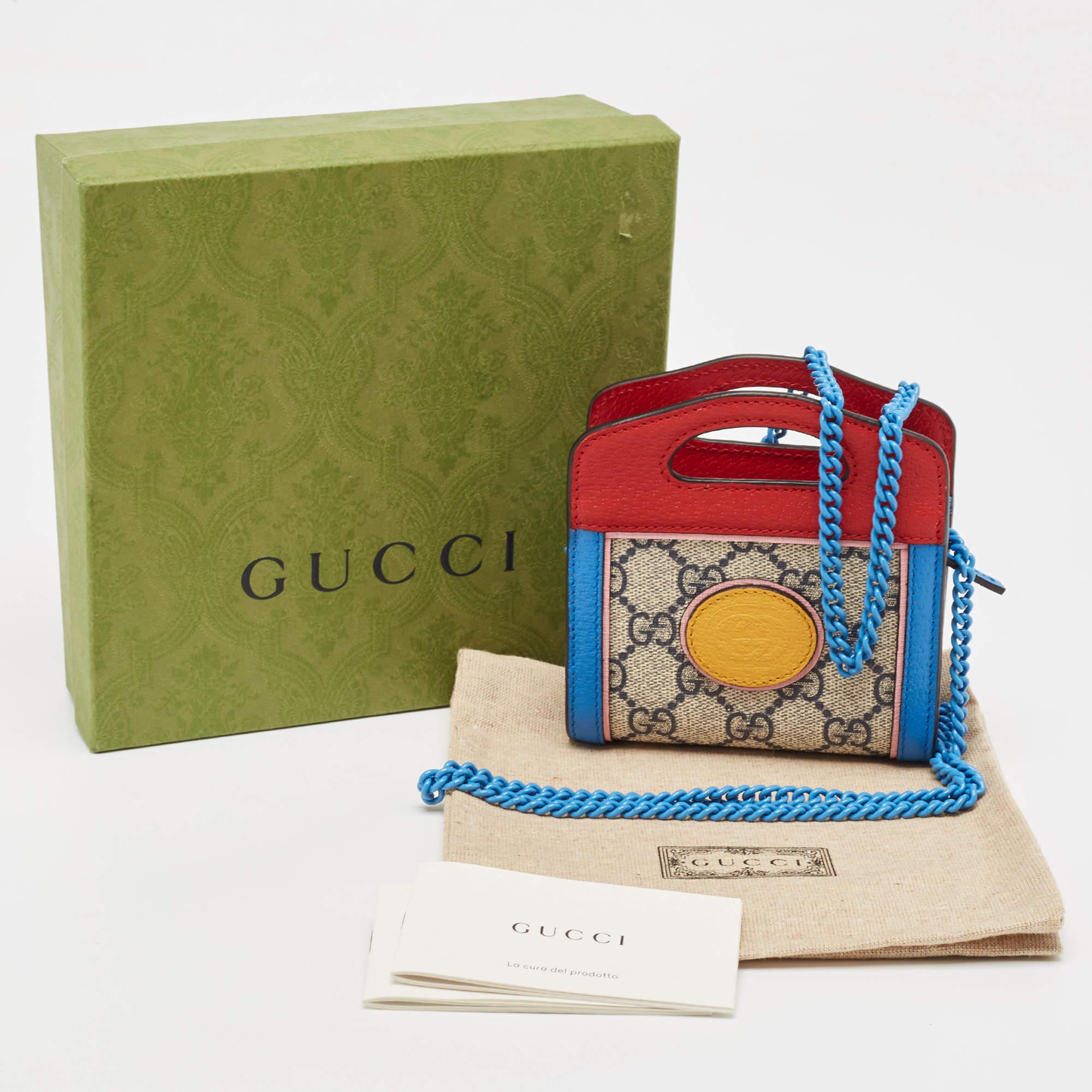 Gucci Multicolor GG Supreme Canvas and Leather Wallet On Chain For Sale 9