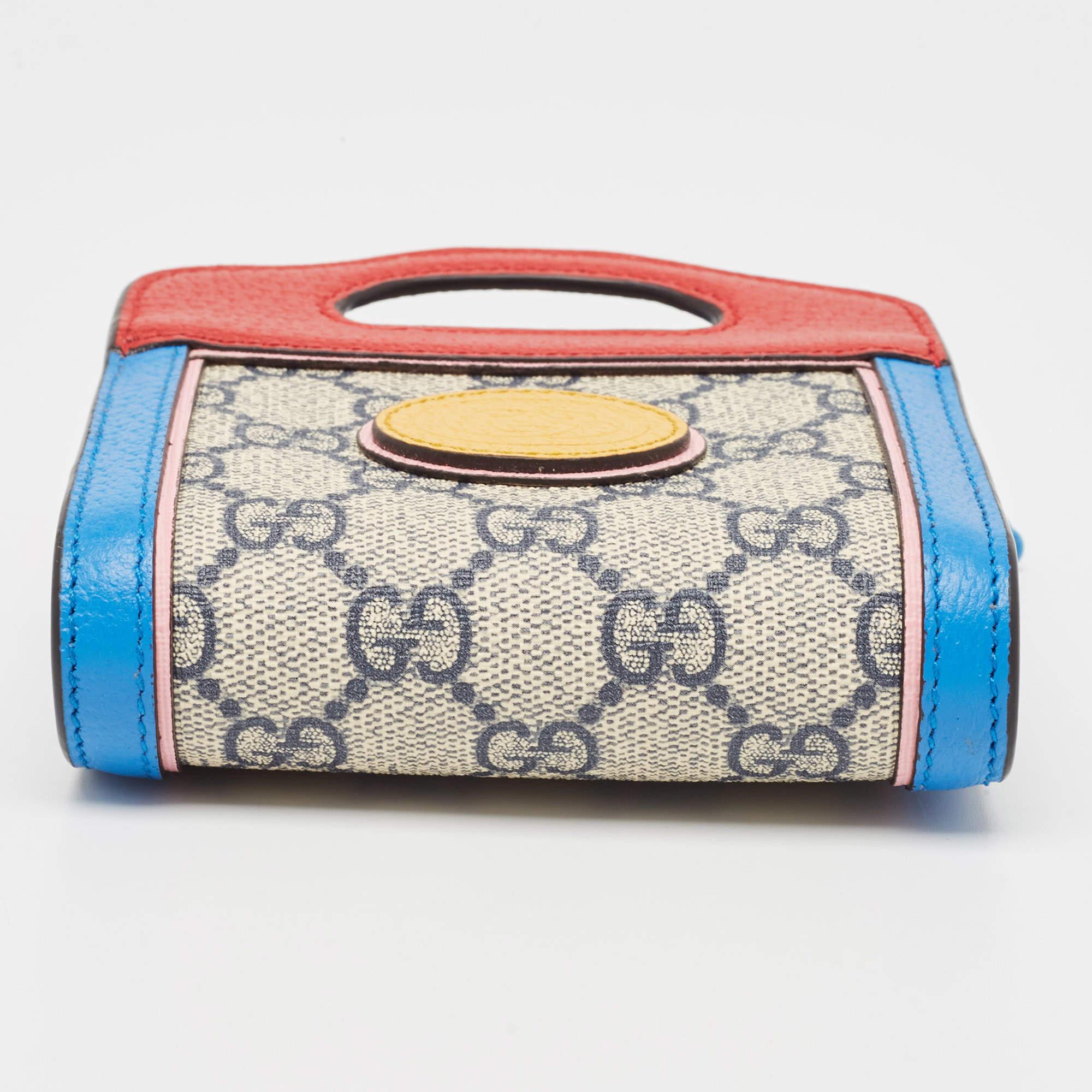 Gucci Multicolor GG Supreme Canvas und Leder Brieftasche auf Kette Damen im Angebot