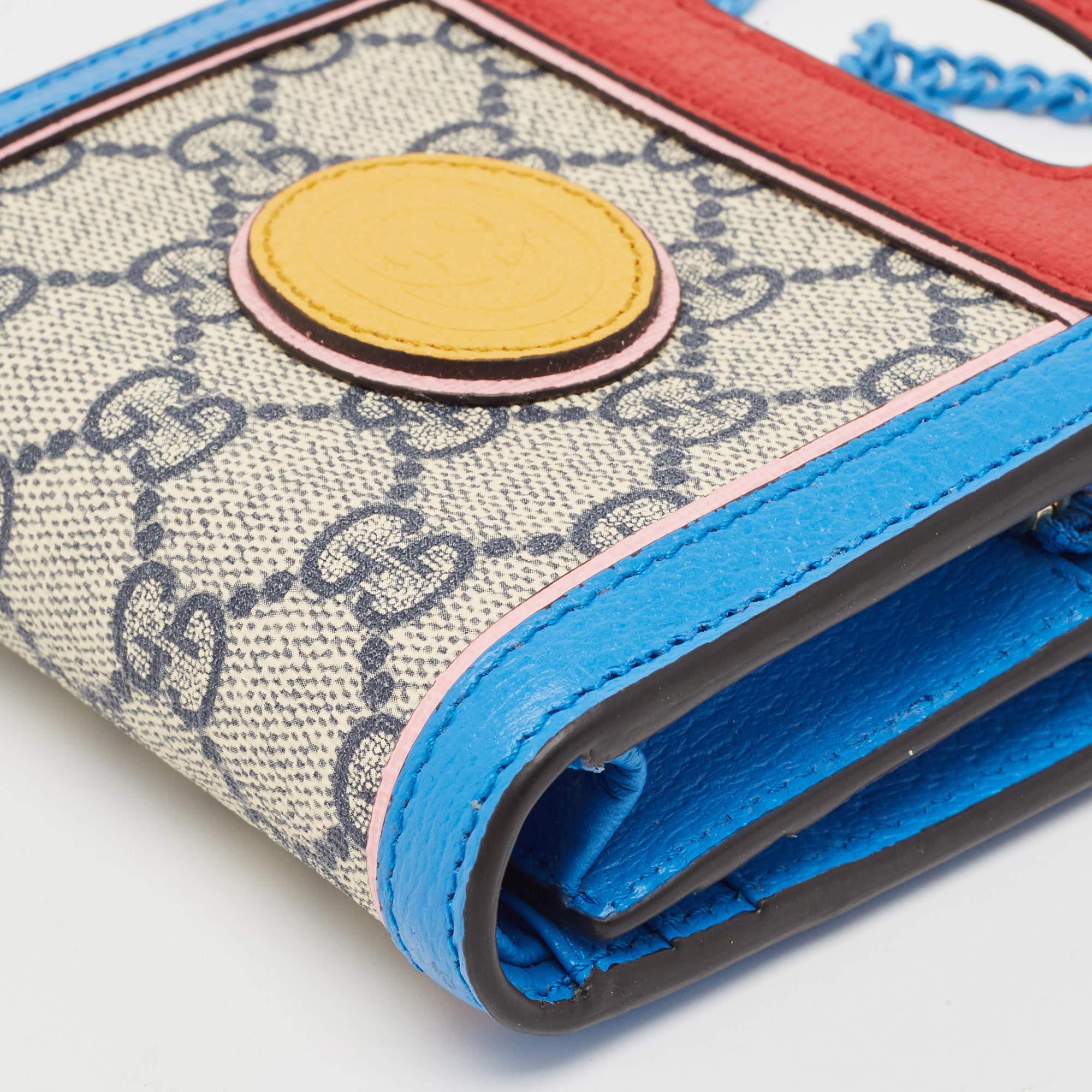 Gucci Multicolor GG Supreme Canvas und Leder Brieftasche auf Kette im Angebot 2