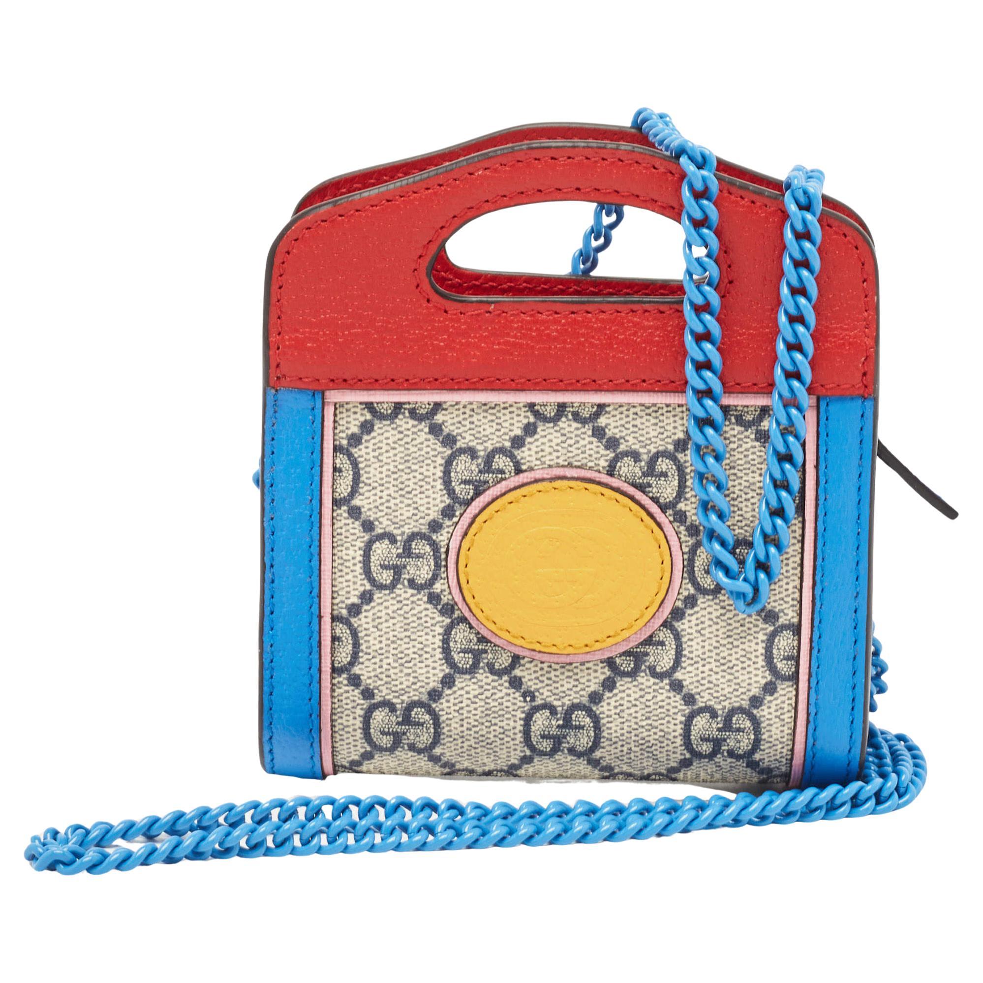 Gucci Multicolor GG Supreme Canvas und Leder Brieftasche auf Kette im Angebot