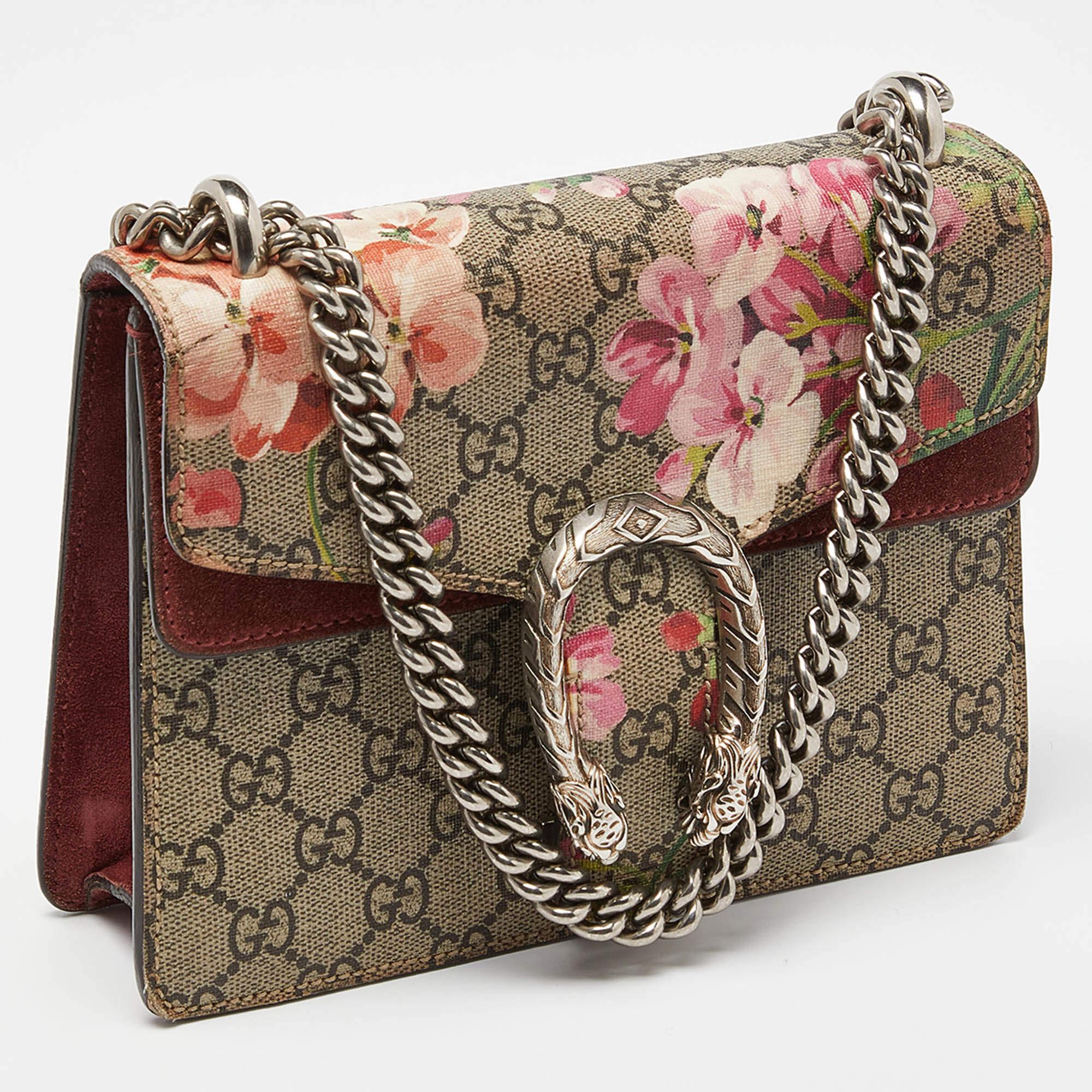 Brown Gucci Multicolor GG Supreme Canvas and Suede Mini Blooms Dionysus Shoulder Bag