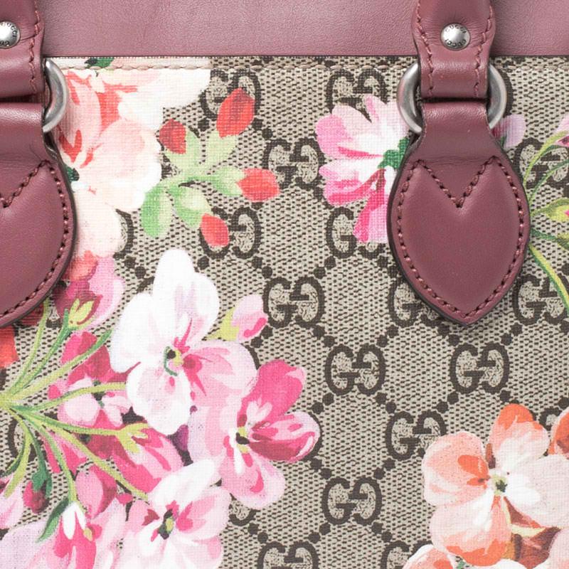 Women's Gucci Multicolor GG Supreme Canvas Blooms Leather Small Satchel