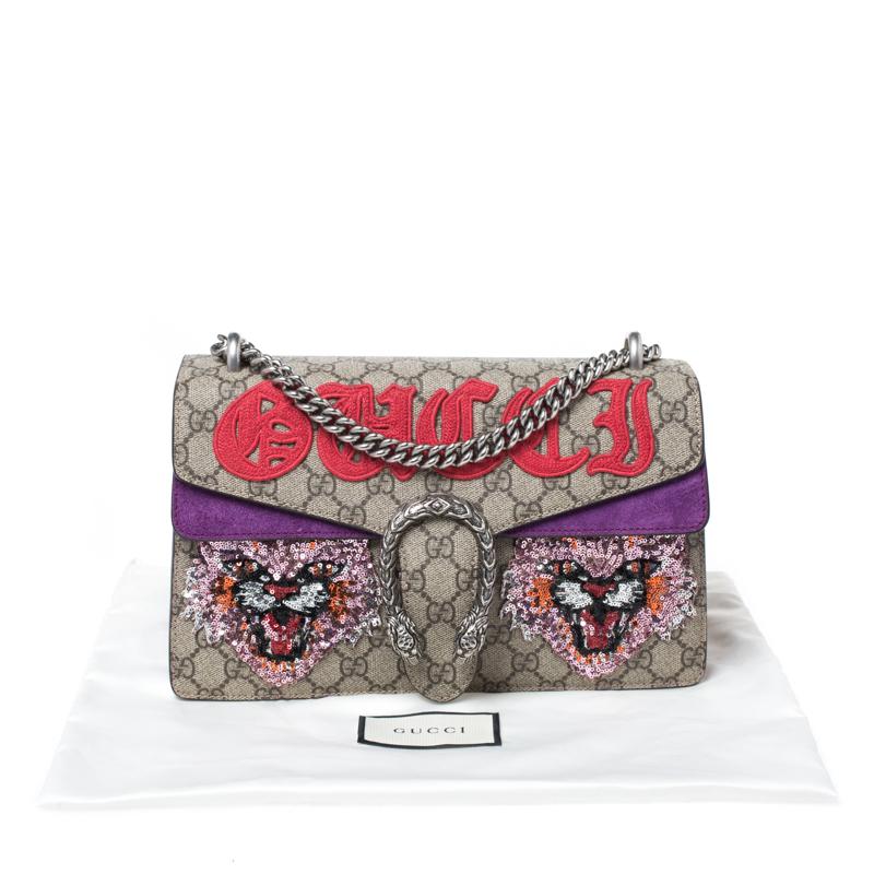Gucci Multicolor GG Supreme Canvas Embroidered Cat Small Dionysus Shoulder Bag 8