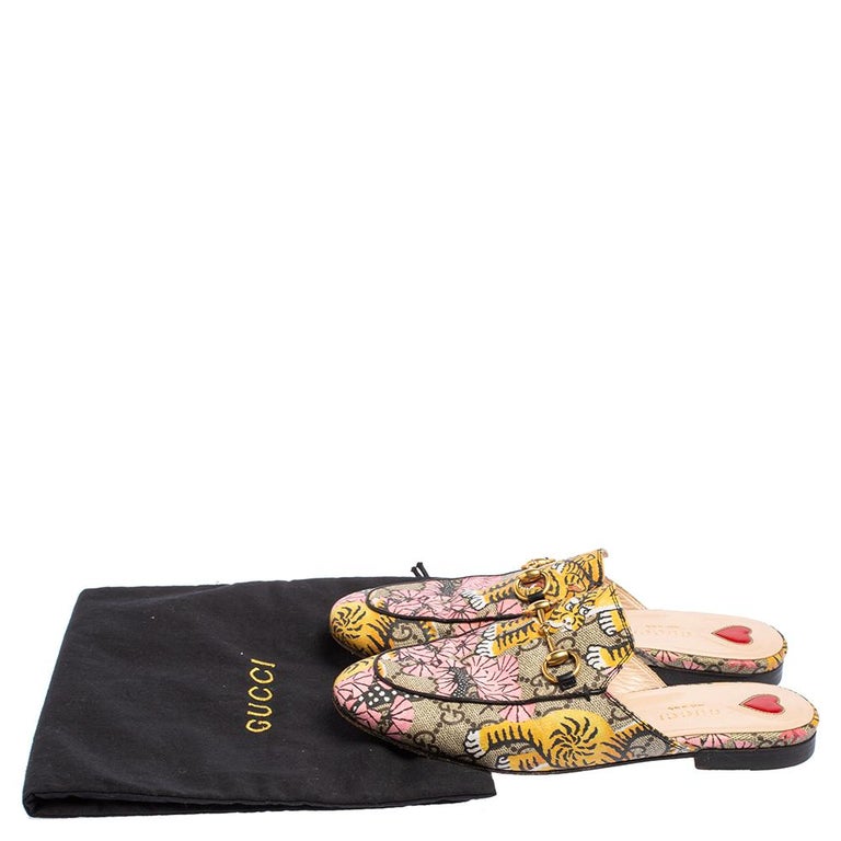 Gucci Multicolor GG Supreme Canvas Princetown Bengal Tiger Mules