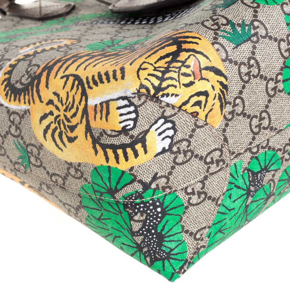 Gucci Multicolor GG Supreme Coated Canvas and Leather Bengal Tiger Shopper Tote In Fair Condition In Dubai, Al Qouz 2