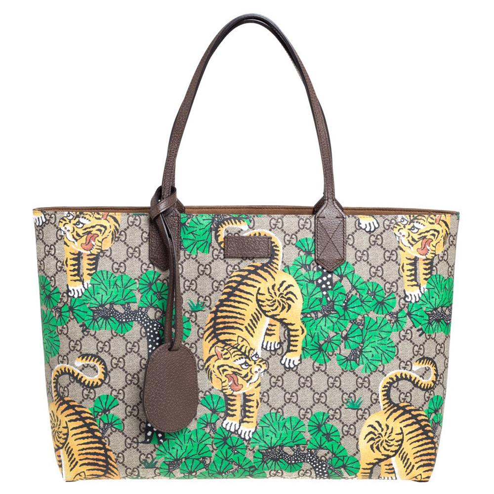 Gucci Multicolor GG Supreme Coated Canvas and Leather Bengal Tiger Shopper Tote