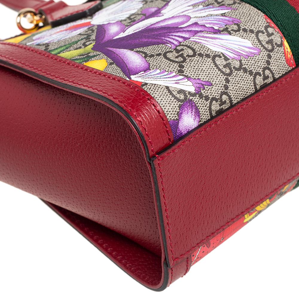 Women's Gucci Multicolor GG Supreme Flora Canvas and Leather Small Ophidia Tote