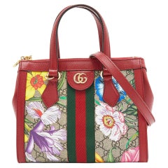 Gucci Multicolour GG Supreme Flora Canvas and Leather Small Ophidia Tote