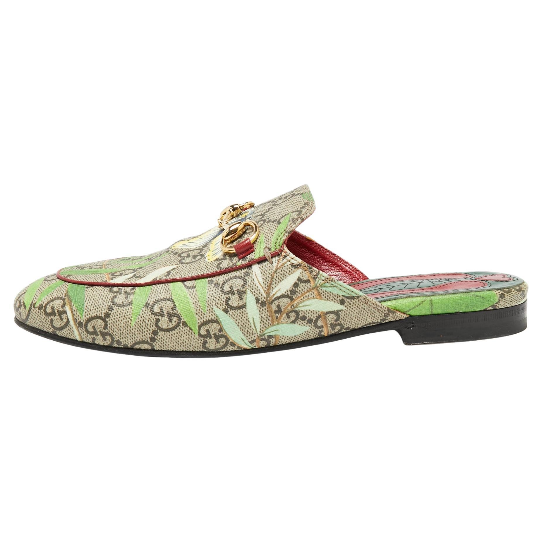 Gucci Multicolor GG Supreme Tian Canvas Princetown Flat Mules Size