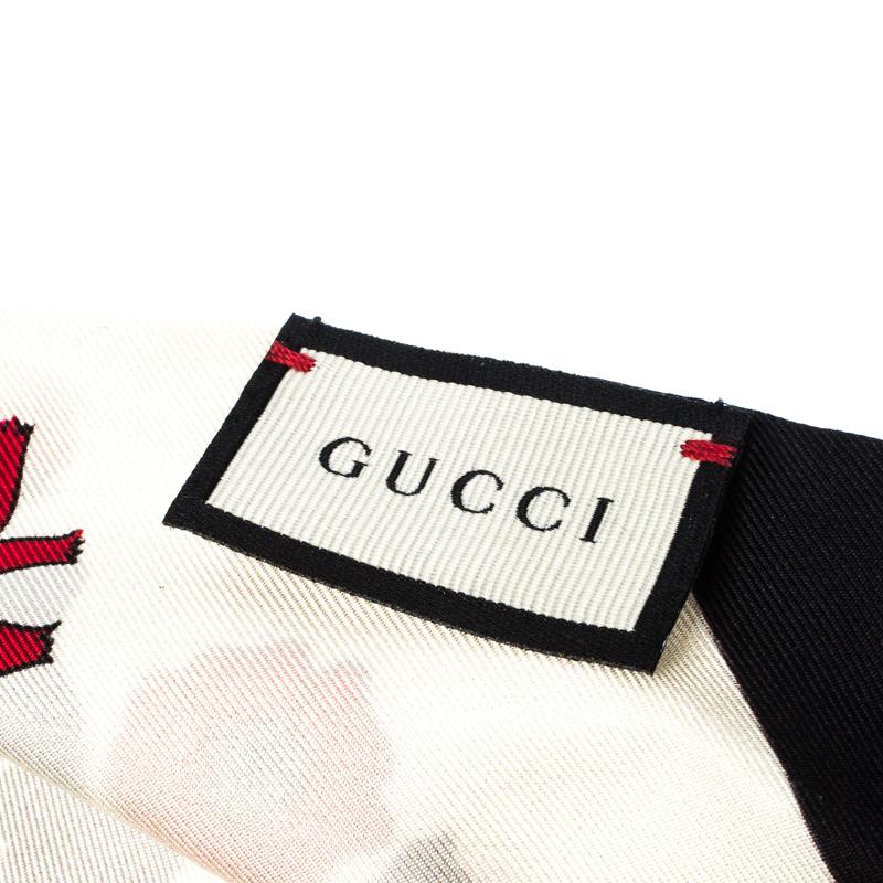 Black Gucci Multicolor Goth Floral Print Silk Twill Pleated Neck Scarf