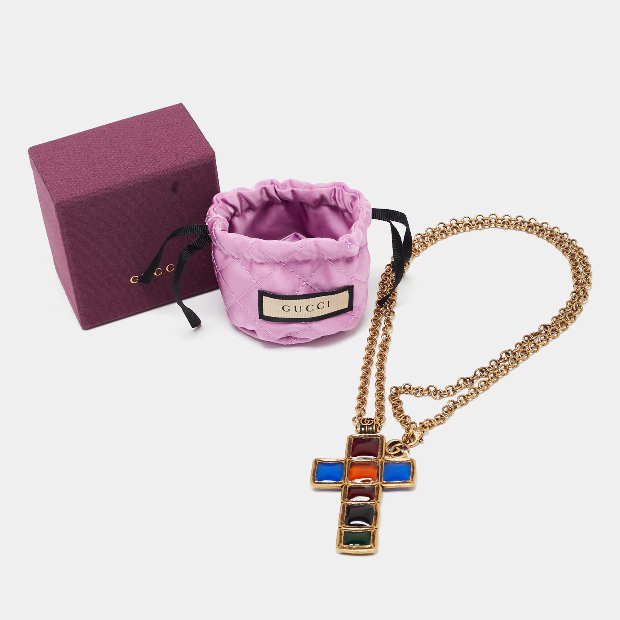 Gucci Multicolor Gripoix Cross Pendant Necklace 1