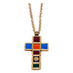 Gucci Multicolor Gripoix Cross Pendant Necklace