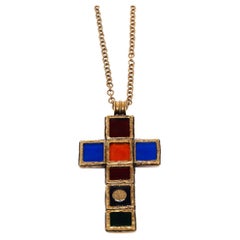 Gucci Multicolor Gripoix Cross Pendant Necklace