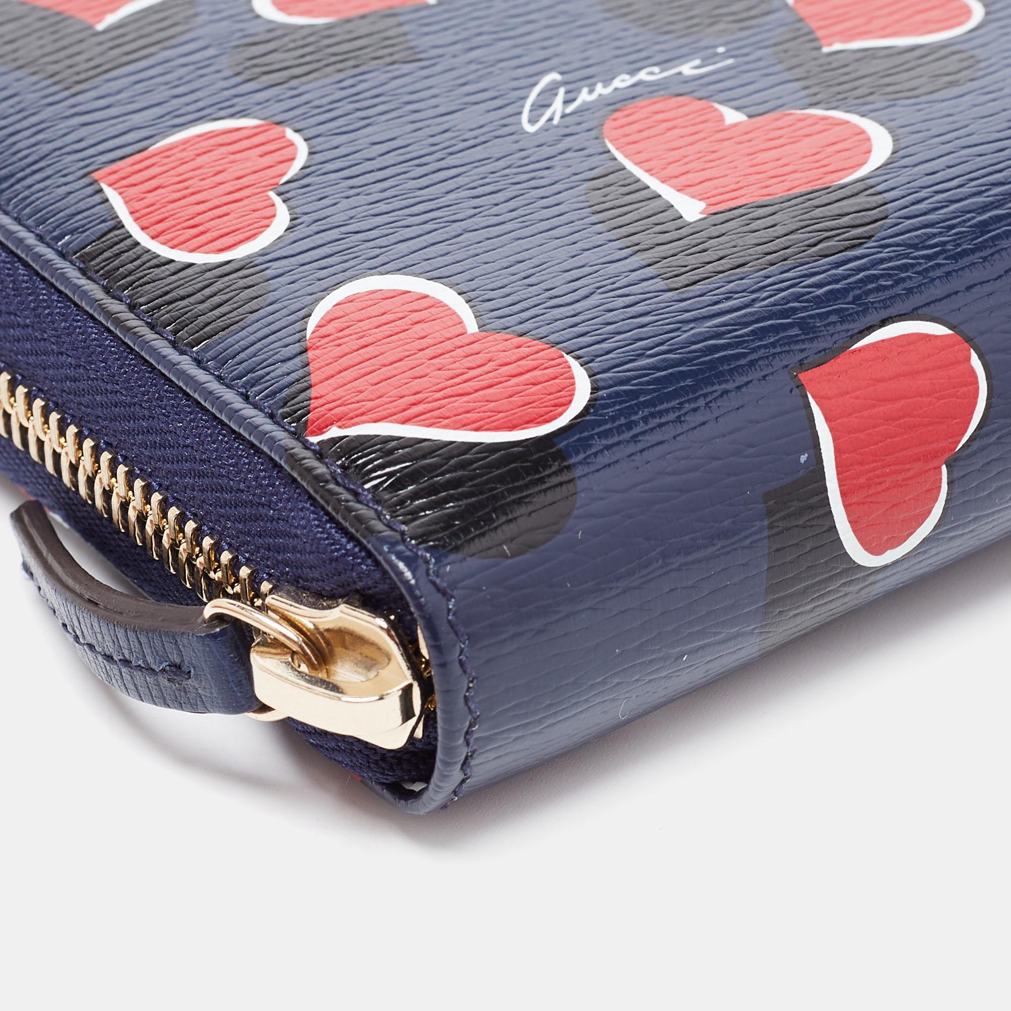 Gucci Multicolor Heart Print Leather Zip Around Long Wallet 1