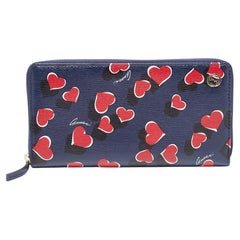Gucci Multicolor Heart Print Leather Zip Around Long Wallet