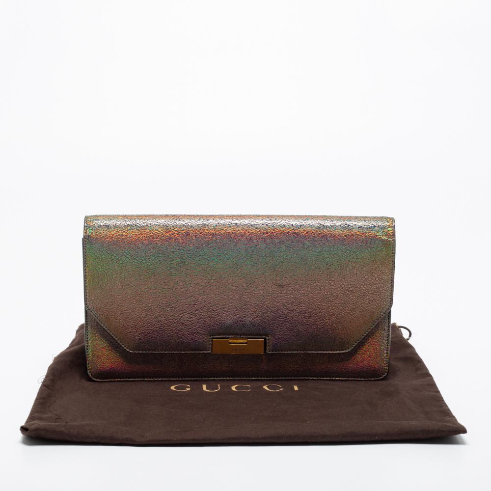 Gucci Multicolor Holographic Crackled Leather Heartbeat Clutch 8