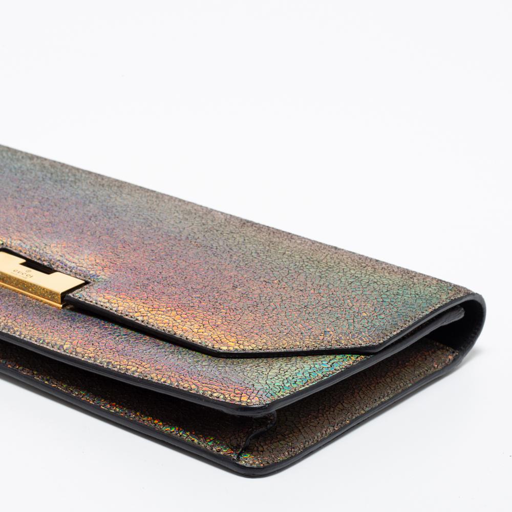 Gucci Multicolor Holographic Crackled Leather Heartbeat Clutch 1