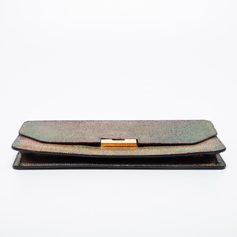 Gucci Multicolor Holographic Crackled Leather Heartbeat Clutch 2