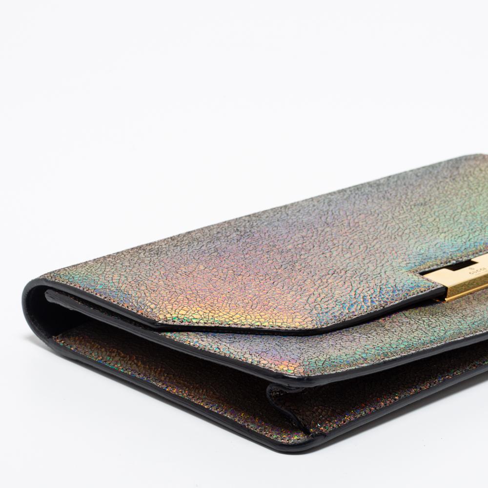 Gucci Multicolor Holographic Crackled Leather Heartbeat Clutch 3