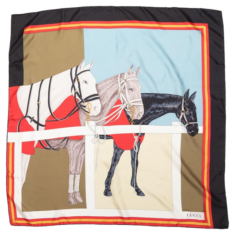 Gucci Multicolor Horse Print Silk Scarf For Sale at 1stDibs