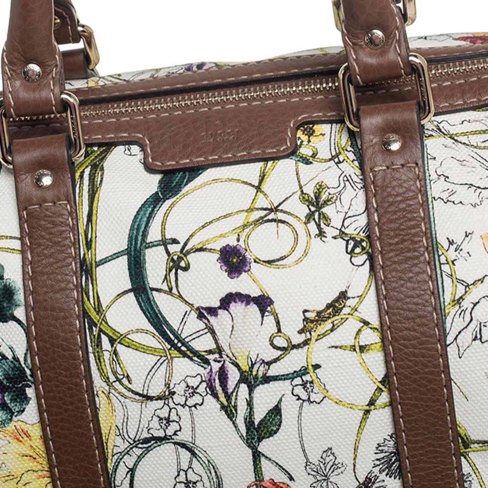 Women's Gucci Multicolor Infinity Flora Print Canvas and Leather Medium Boston Bag
