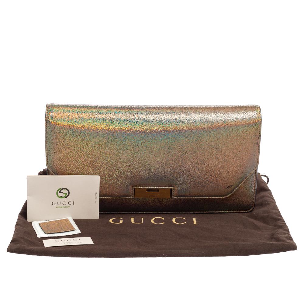 Gucci Multicolor Iridescent Crackled Leather 58 Clutch 7