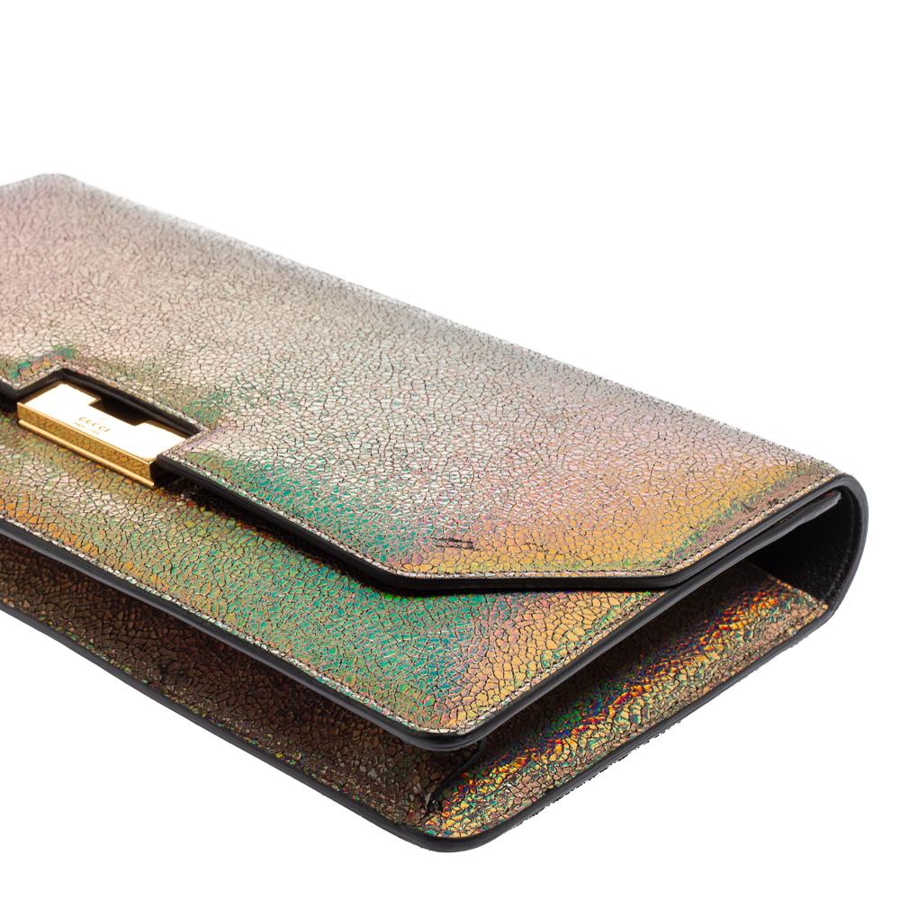 Gucci Multicolor Iridescent Crackled Leather 58 Clutch 1