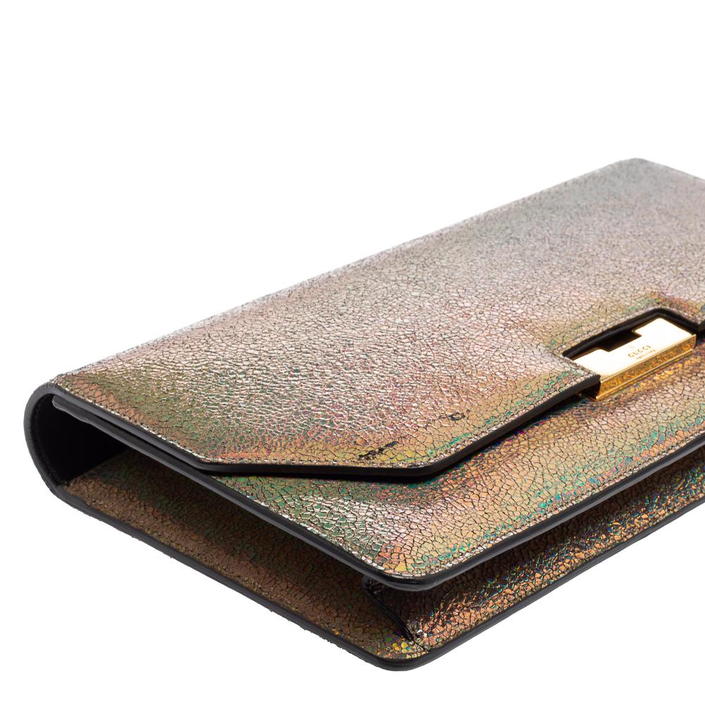 Gucci Multicolor Iridescent Crackled Leather 58 Clutch 2