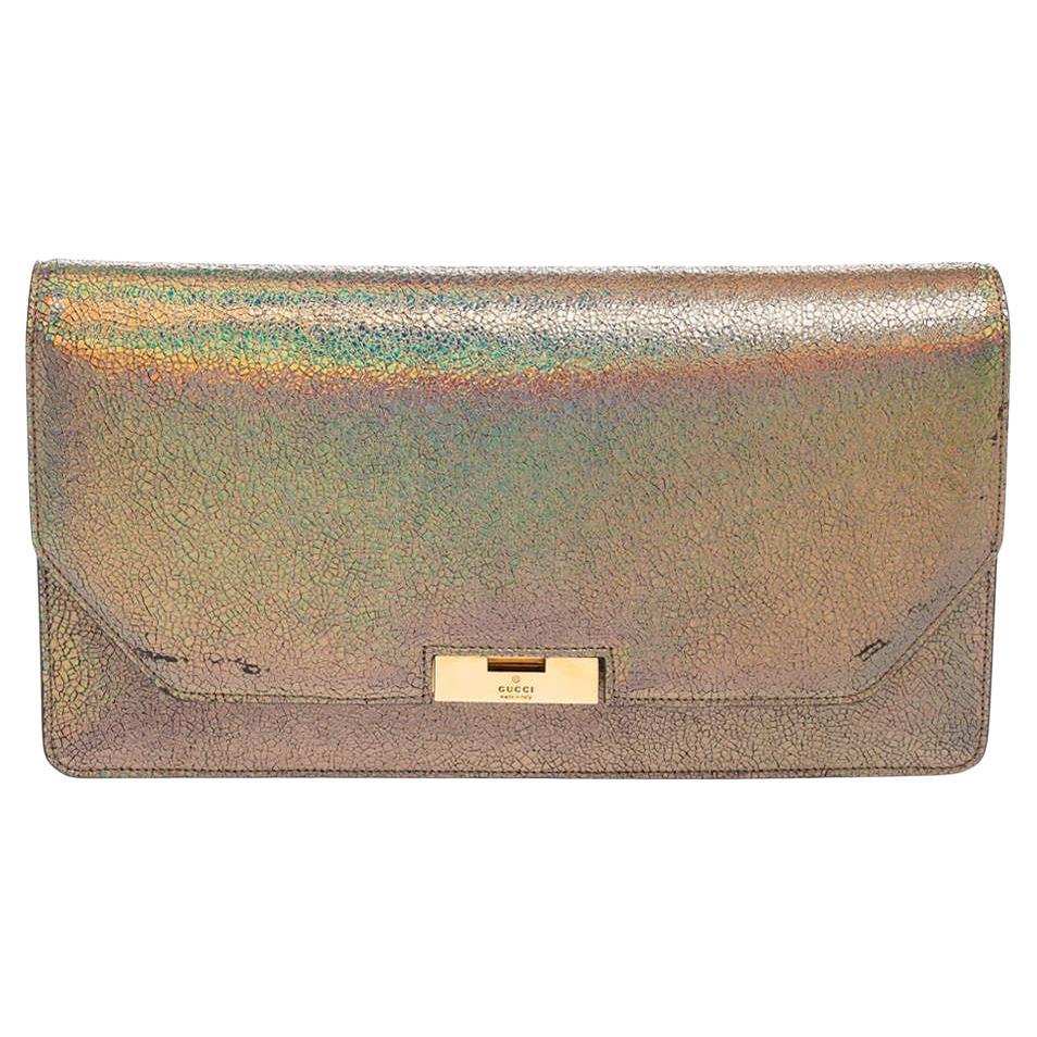 Gucci Multicolor Iridescent Crackled Leather 58 Clutch