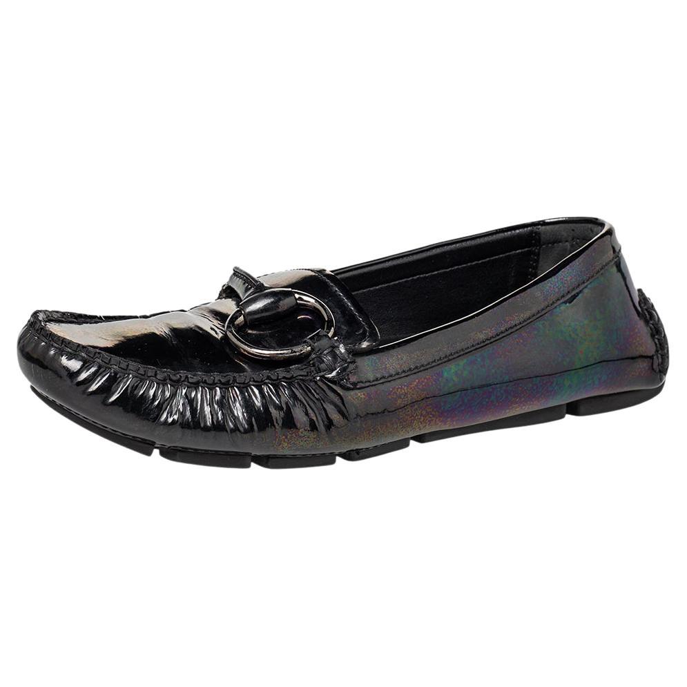 Gucci Multicolor Iridescent Patent Leather Horsebit Slip On Loafers Size 38 For Sale