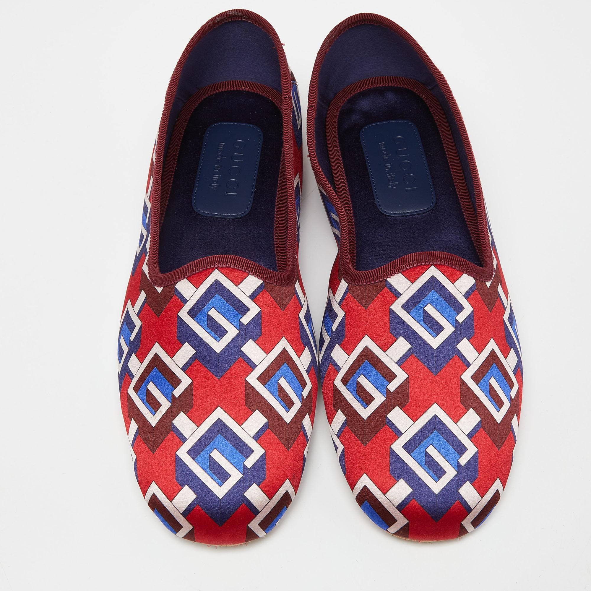 Marron Gucci - Slippers de smoking en satin imprimé G isométrique multicolore, taille 44